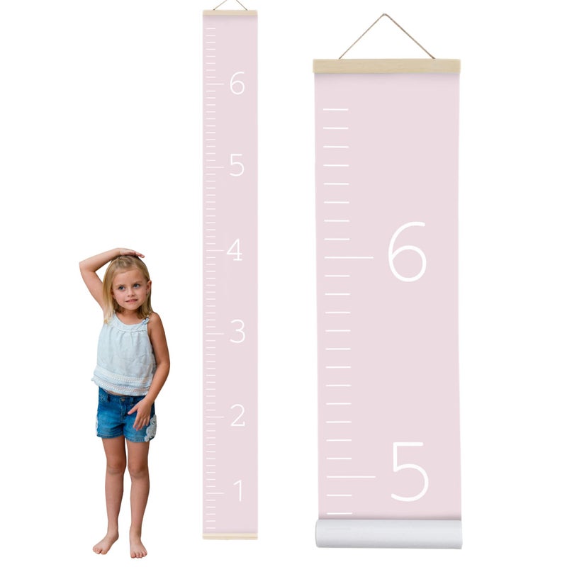 Morxy Canvas Growth Chart for Kids - Unisex Kids Room Wall Decor - Measuring Height Chart- Wall Tape with Height Chart for Kids (Canvas, Plain Pink) - Image 1